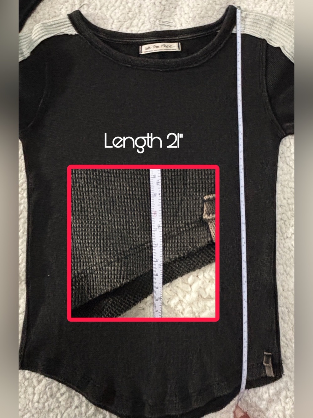 NWOT We The Free XS Black Body White Raglan Sleeve Waffle L/S Tee Shirt - Picture 6 of 6